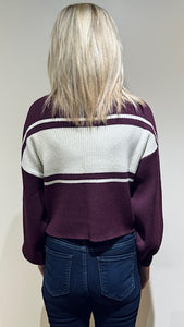 Mock Neck Contrast Striped Sweater