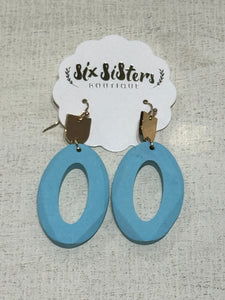Light Blue Wooden and Gold Earrings