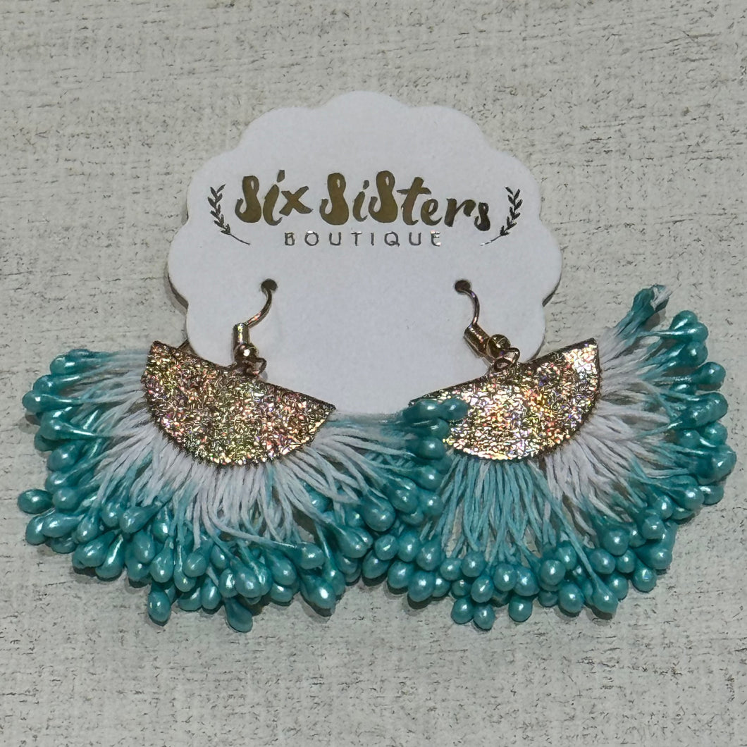 Teal and Gold Dangle Earrings