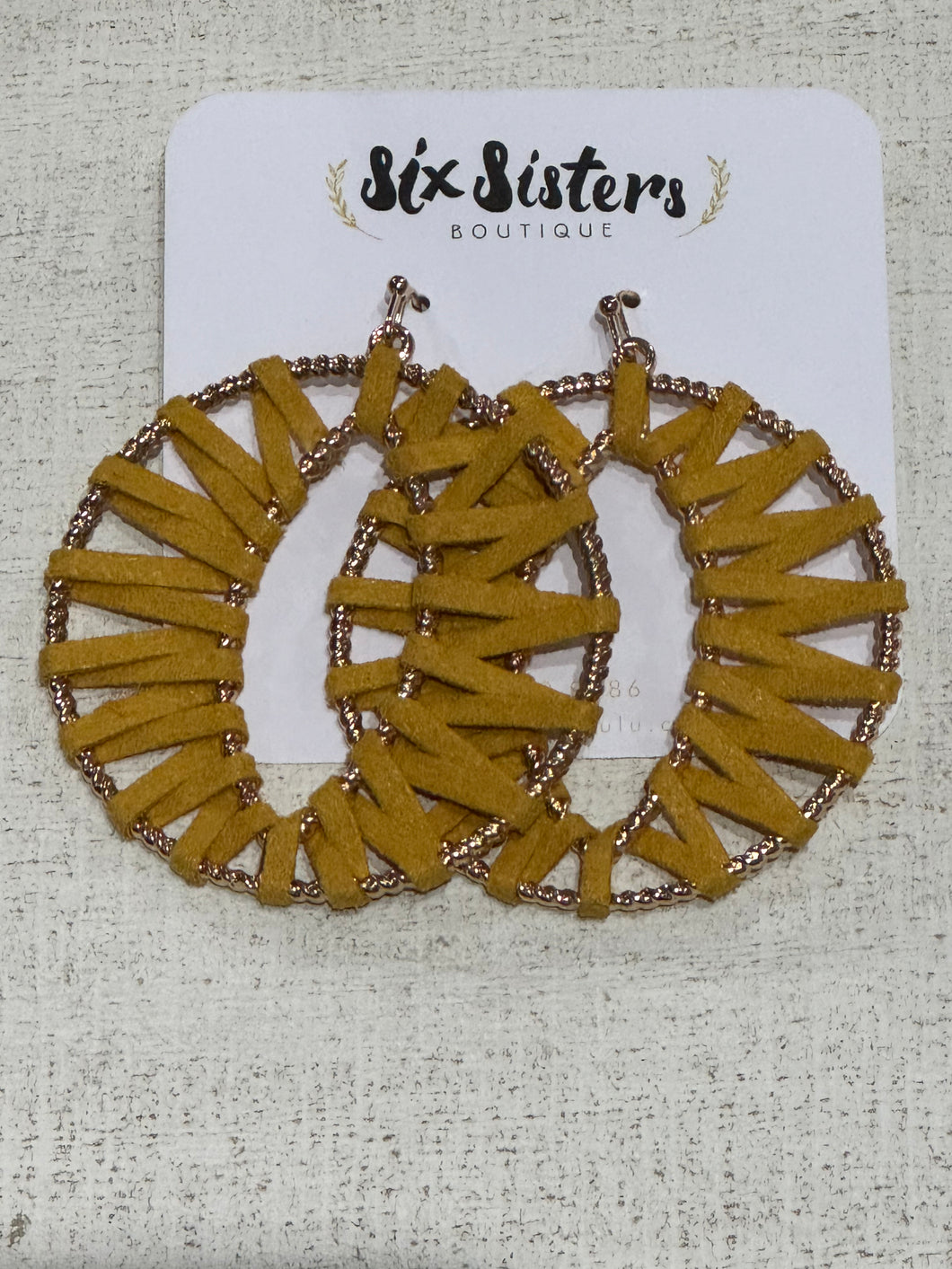 Leather Mustard and Gold Circle Earrings