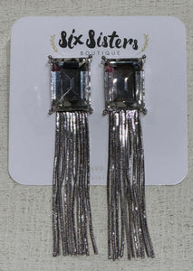 Silver Crystal and Tassel Earrings
