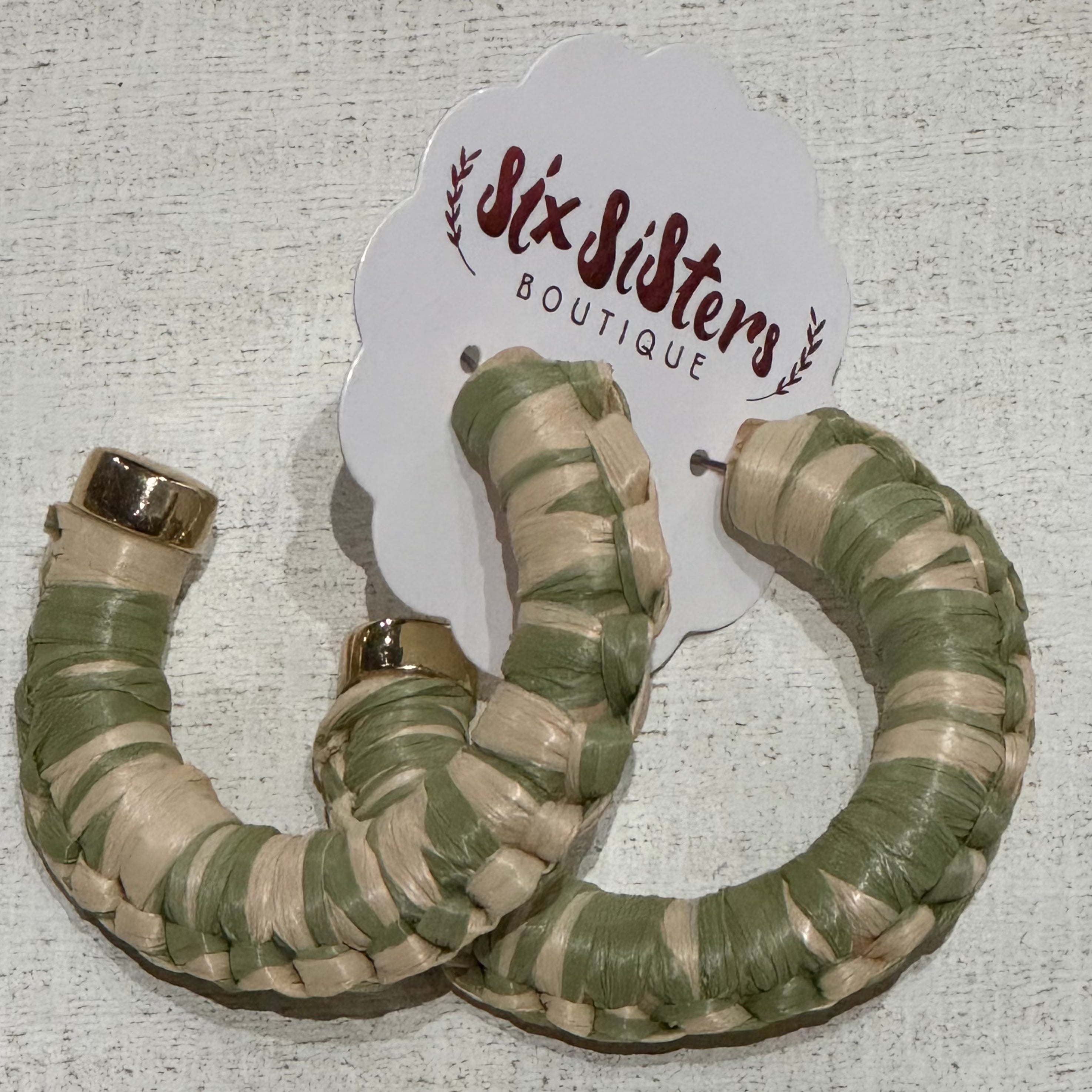 Green & Tan Braided Hoop Earrings