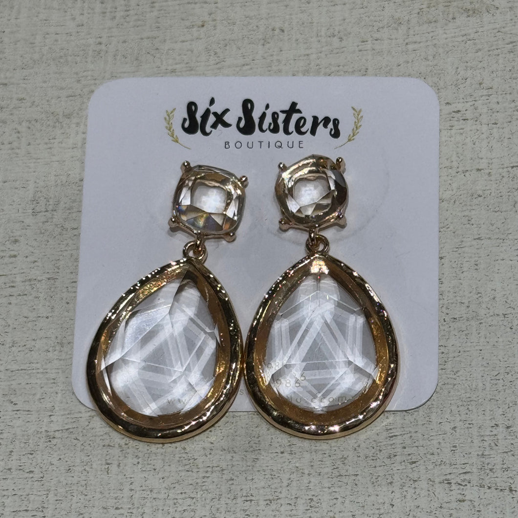 Large Clear Crystal and Gold Earrings