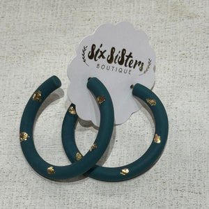 Teal and Gold Spotted Hoop Earrings