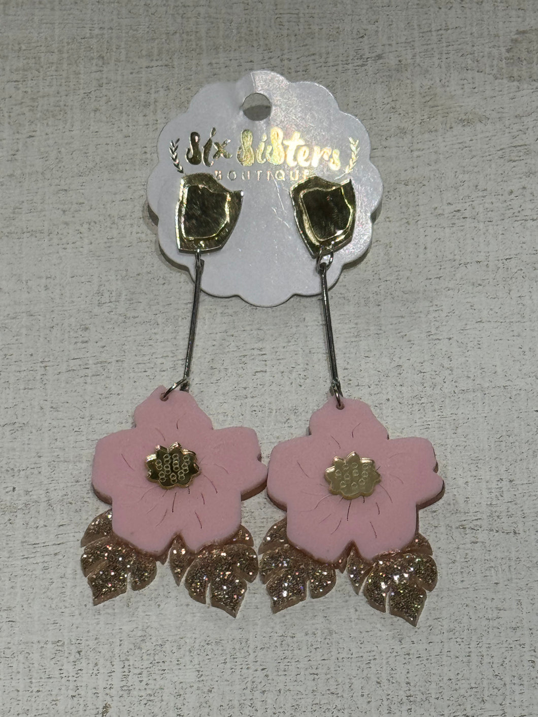 Light Pink & Gold Flower Drop Earrings