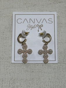 Gold and Pearl Cross Earrings
