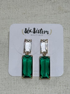 Clear and Emerald Green Crystal Drop Earrings