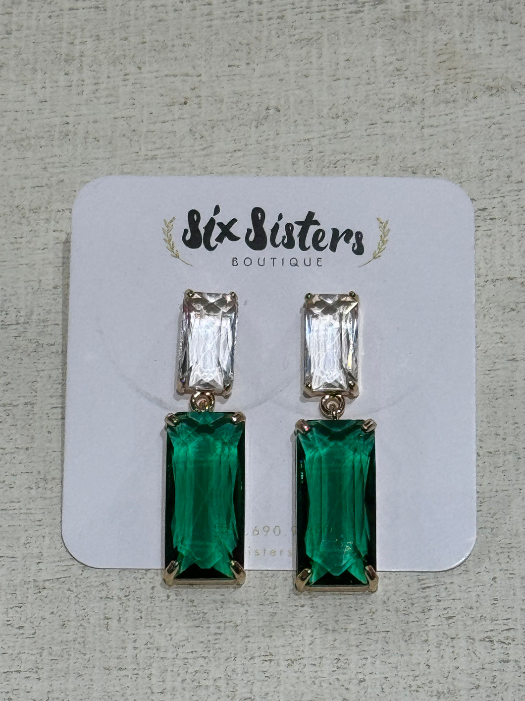 Clear and Emerald Green Crystal Drop Earrings
