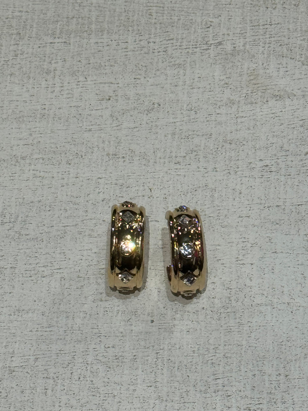 Medium Gold and Rhinestone Hoop Earrings