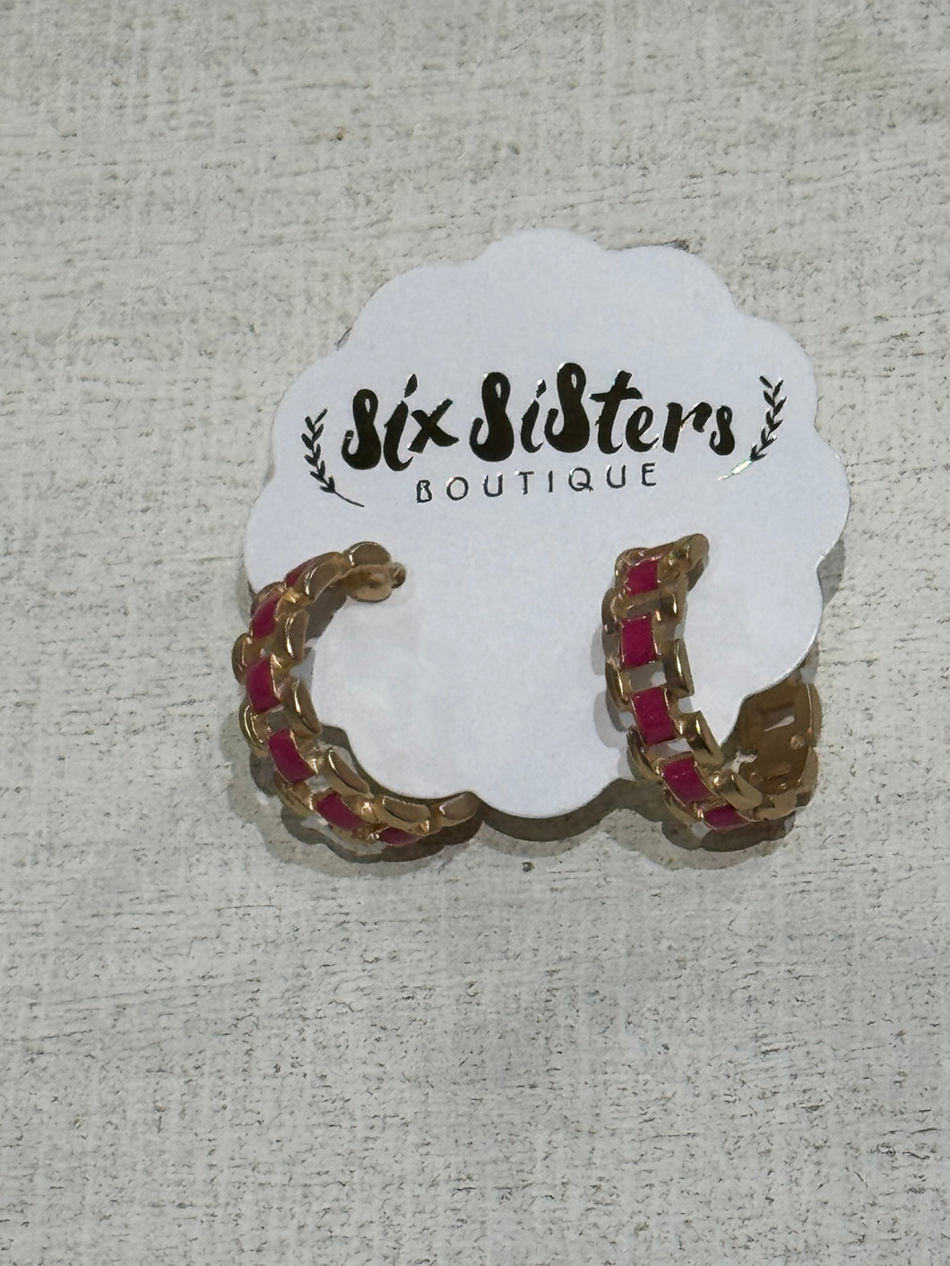 Pink and Gold Link Hoop Earrings