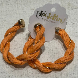 Orange and Gold Twisted Hoop Earrings
