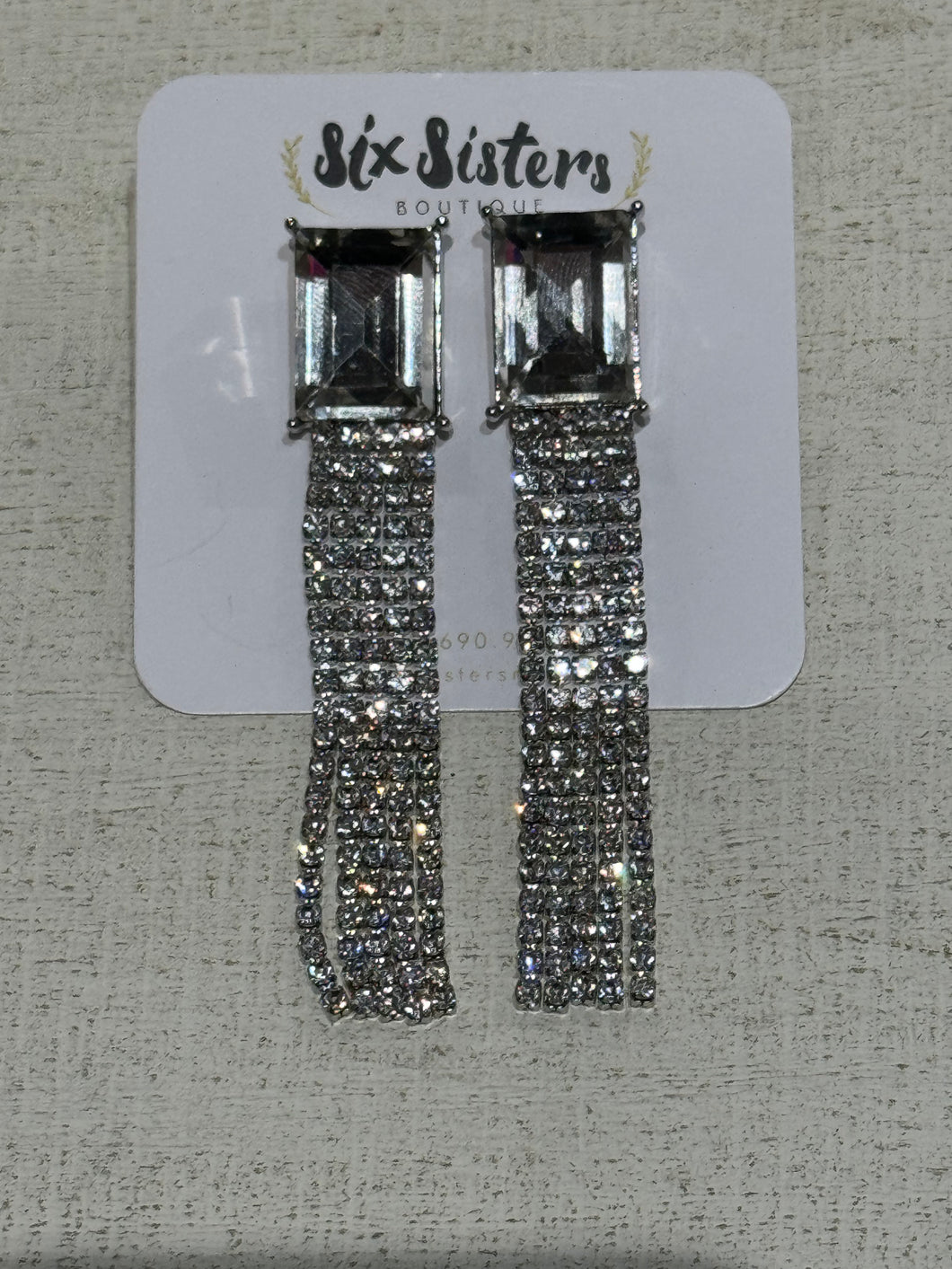 Silver Clear Crystal w/ Rhinestone Fringe Earrings