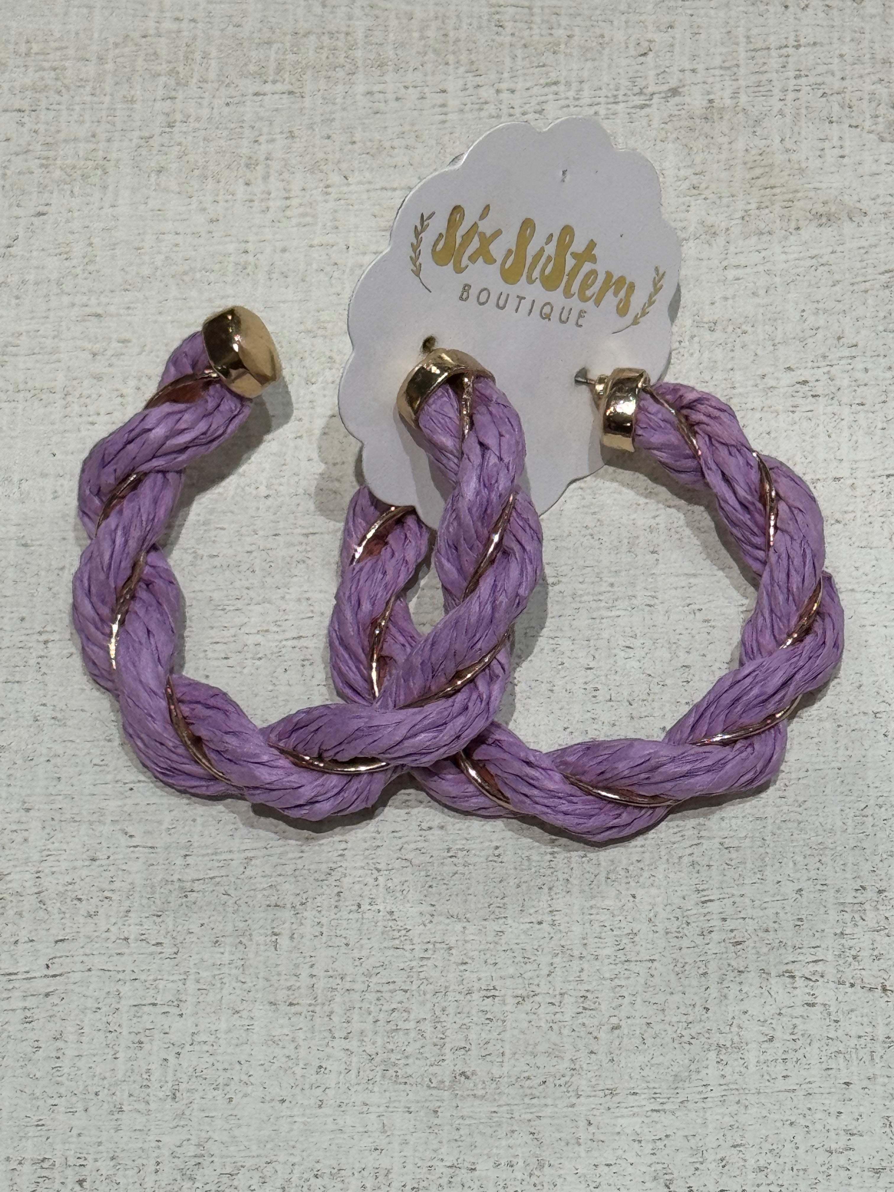 Light Purple and Gold Wrapped Hoop Earrings