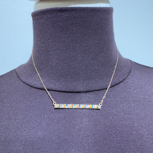 Rainbow Rhinestone Bar Necklace