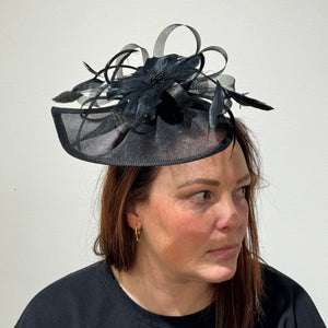 Black Flower Fascinator With Feathers
