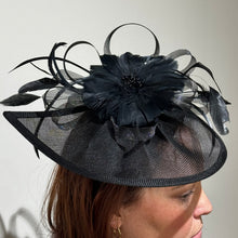 Load image into Gallery viewer, Black Flower Fascinator With Feathers
