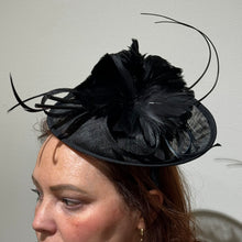 Load image into Gallery viewer, Black Fascinator with Floral Feathers