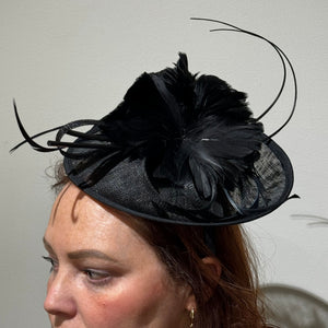 Black Fascinator with Floral Feathers