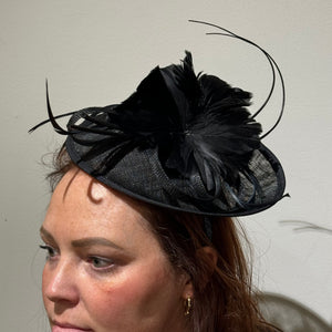 Black Fascinator with Floral Feathers
