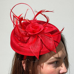 Red Fascinator w/ Feathers