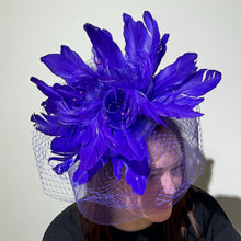 Load image into Gallery viewer, Purple Feather Flower Fascinator