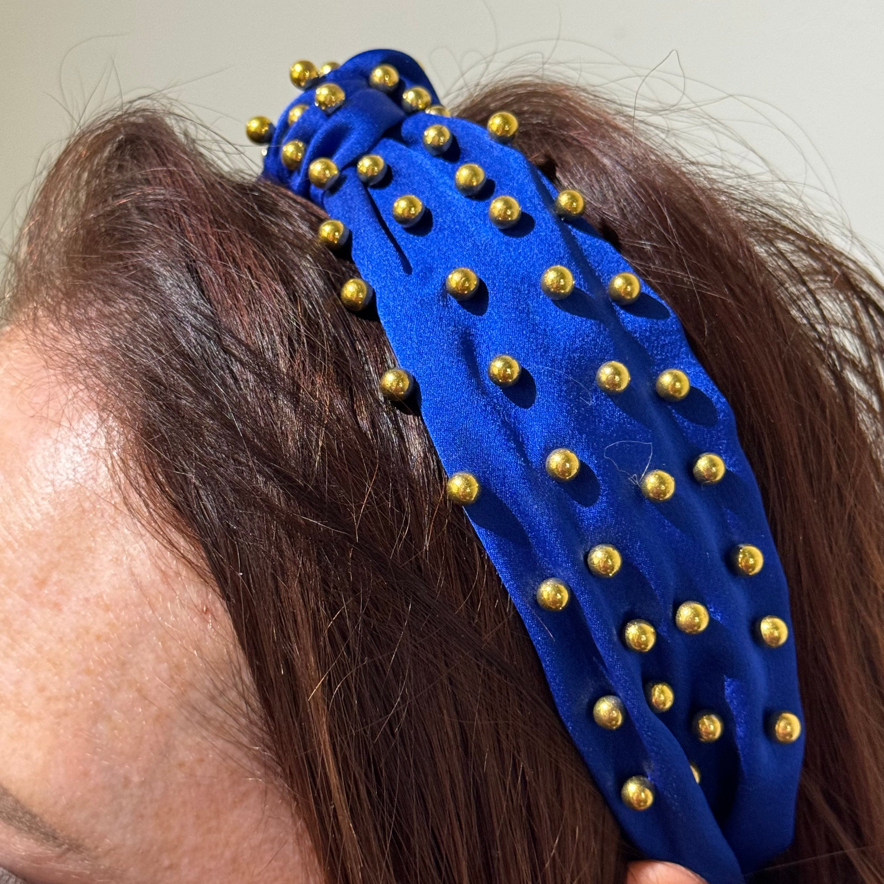 Silky Knotted Headband with Gold Beads