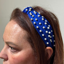 Load image into Gallery viewer, Silky Blue and White Beaded Headband