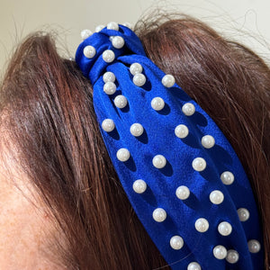 Silky Blue and White Beaded Headband