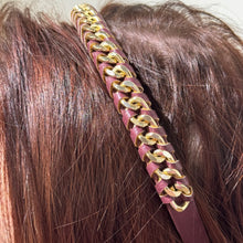 Load image into Gallery viewer, Brown Leather and Gold Braided Headband