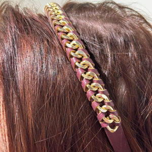 Brown Leather and Gold Braided Headband