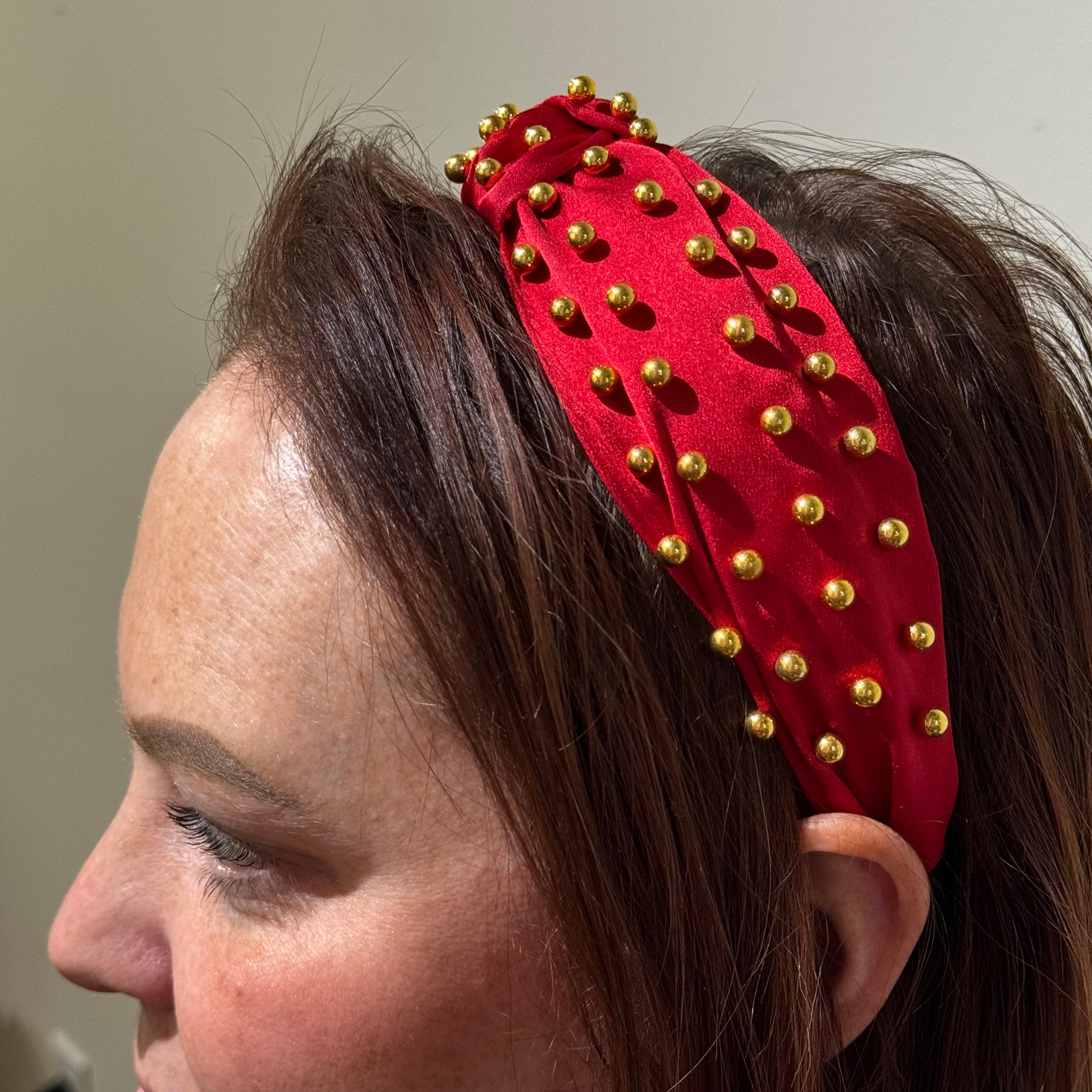 Silky Knotted Headband with Gold Beads