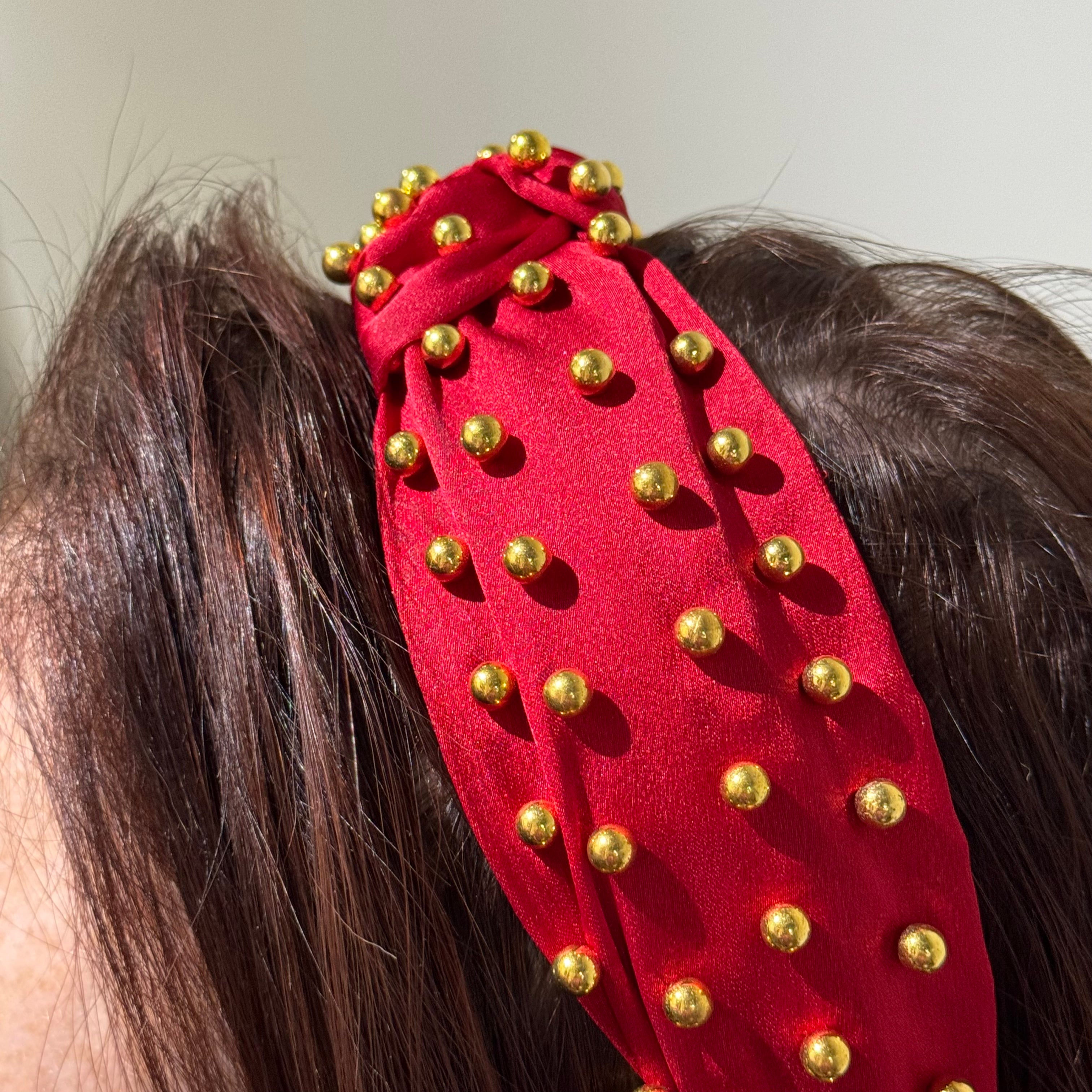 Silky Knotted Headband with Gold Beads