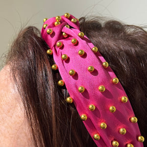 Silky Knotted Headband with Gold Beads