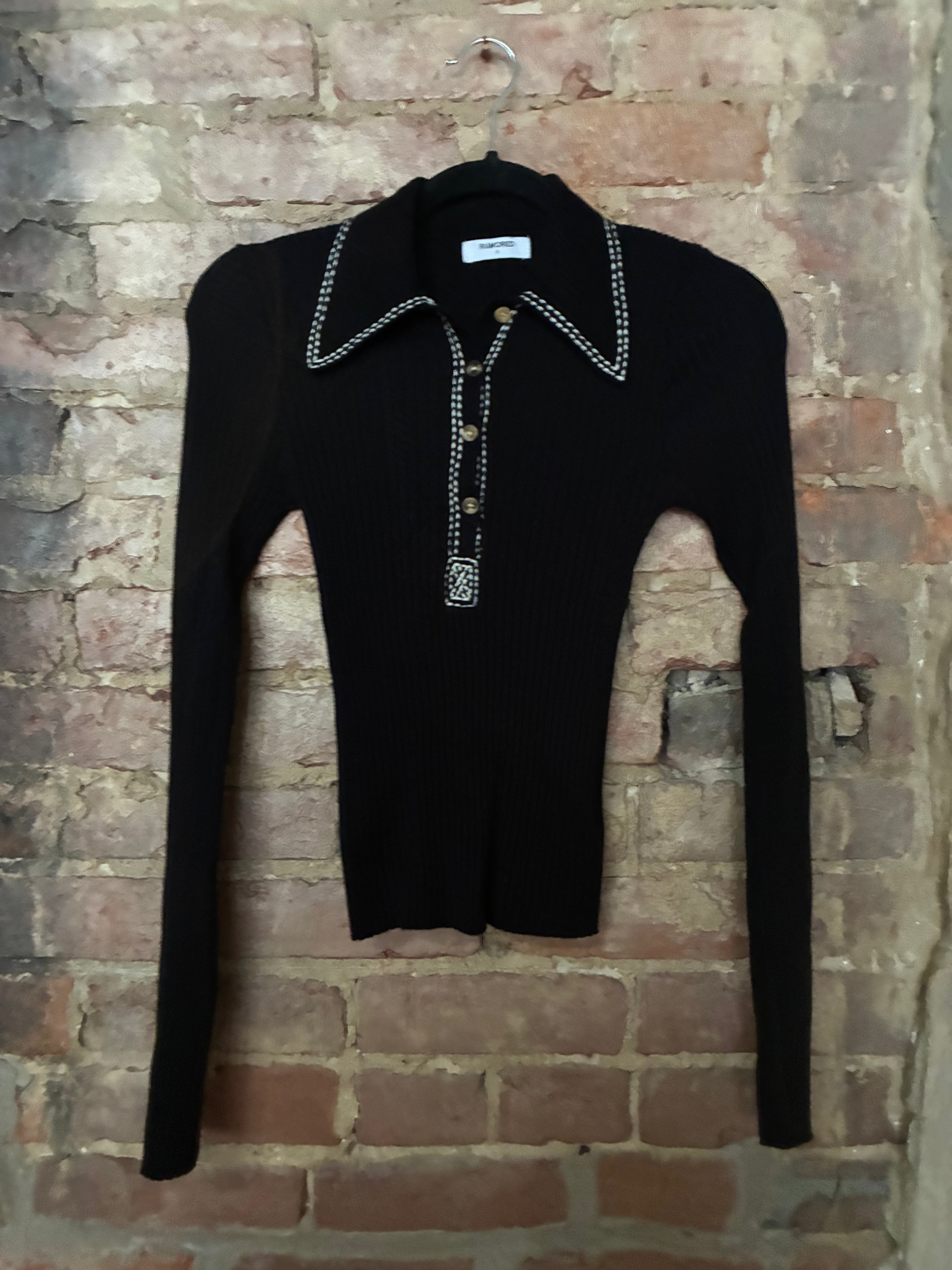 Rumored Black Knit Whipstitch Collard Sweater S