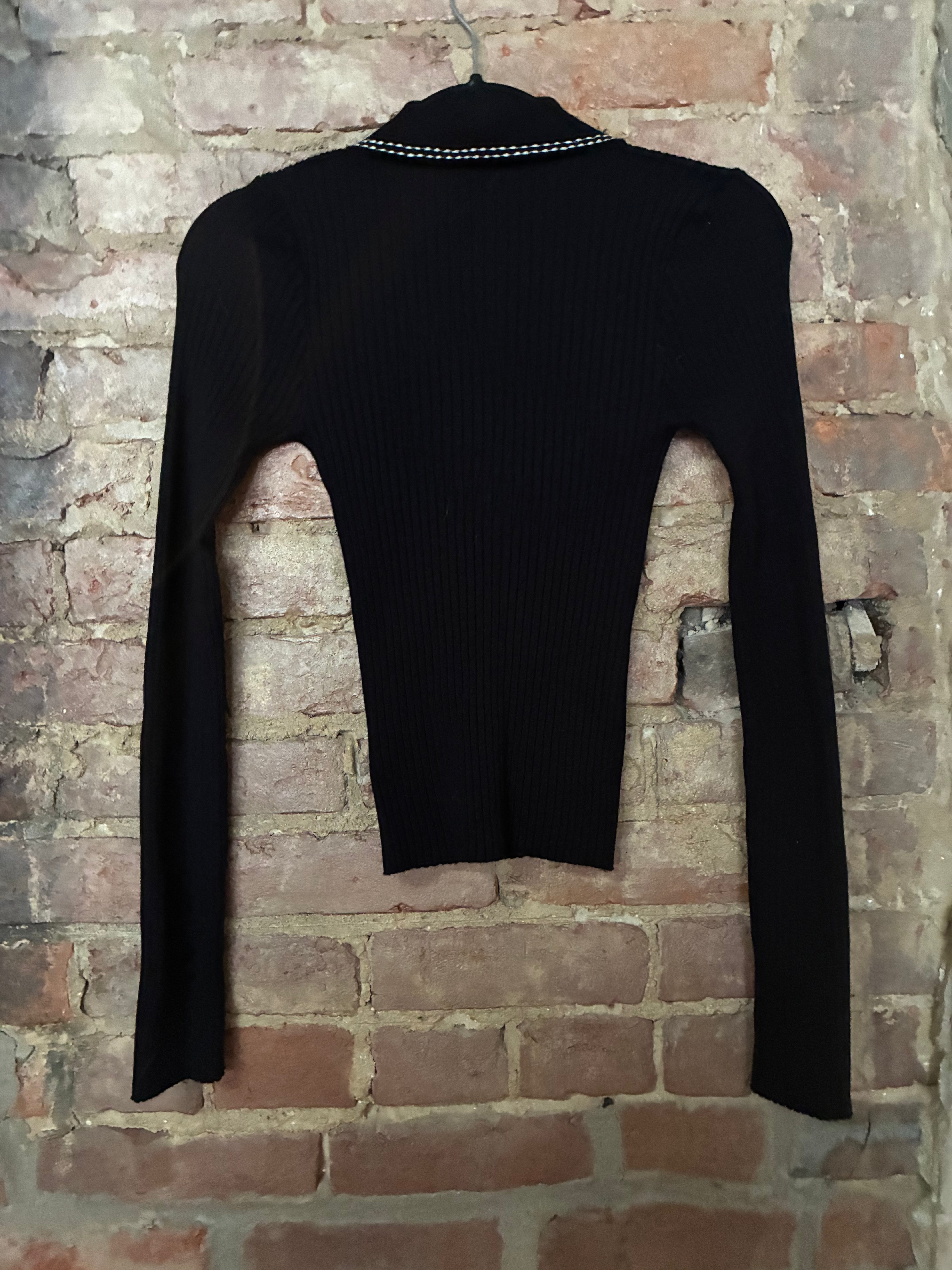 Rumored Black Knit Whipstitch Collard Sweater S