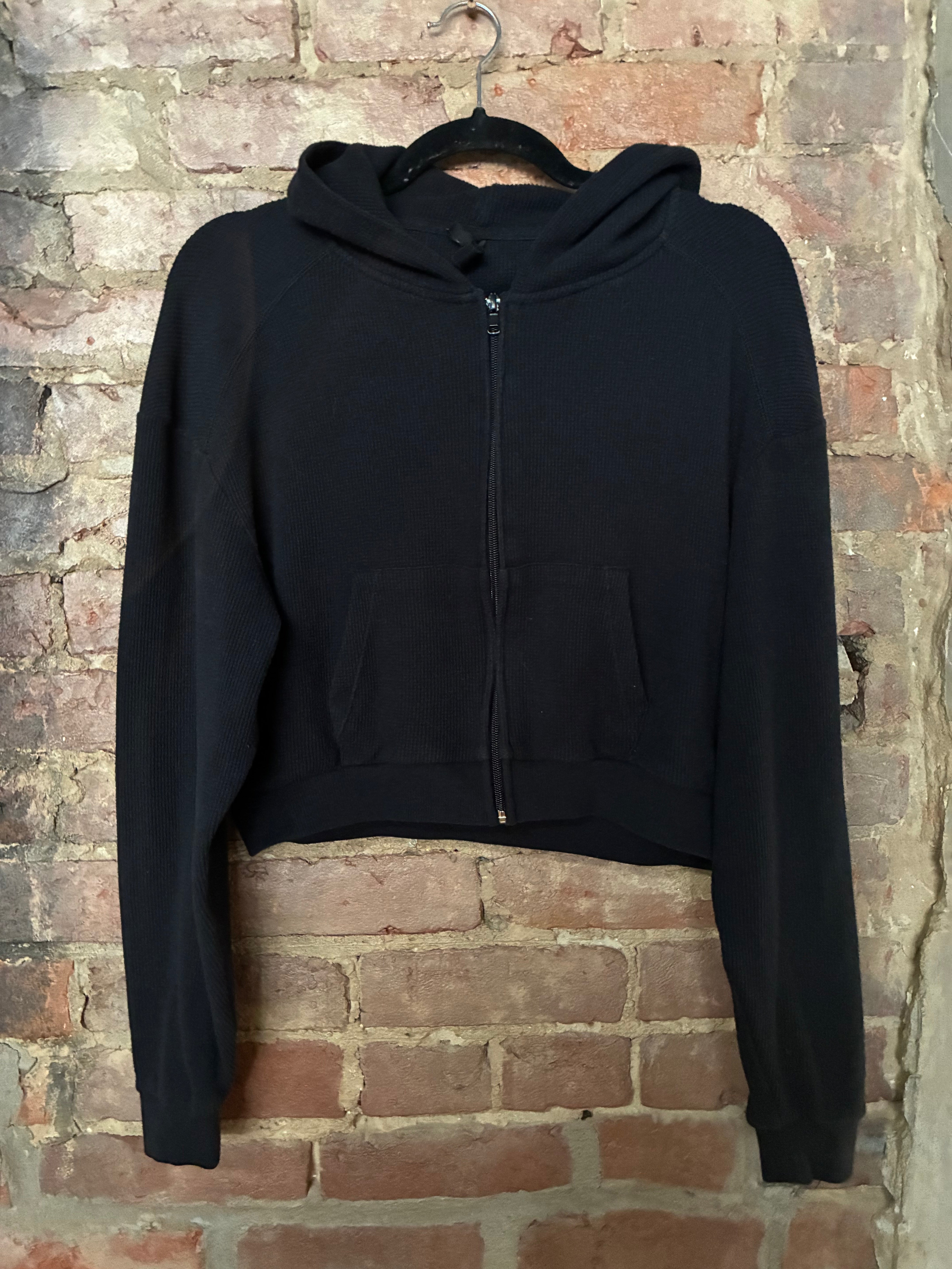 Skims Cropped Waffle Hoodie Onxy M