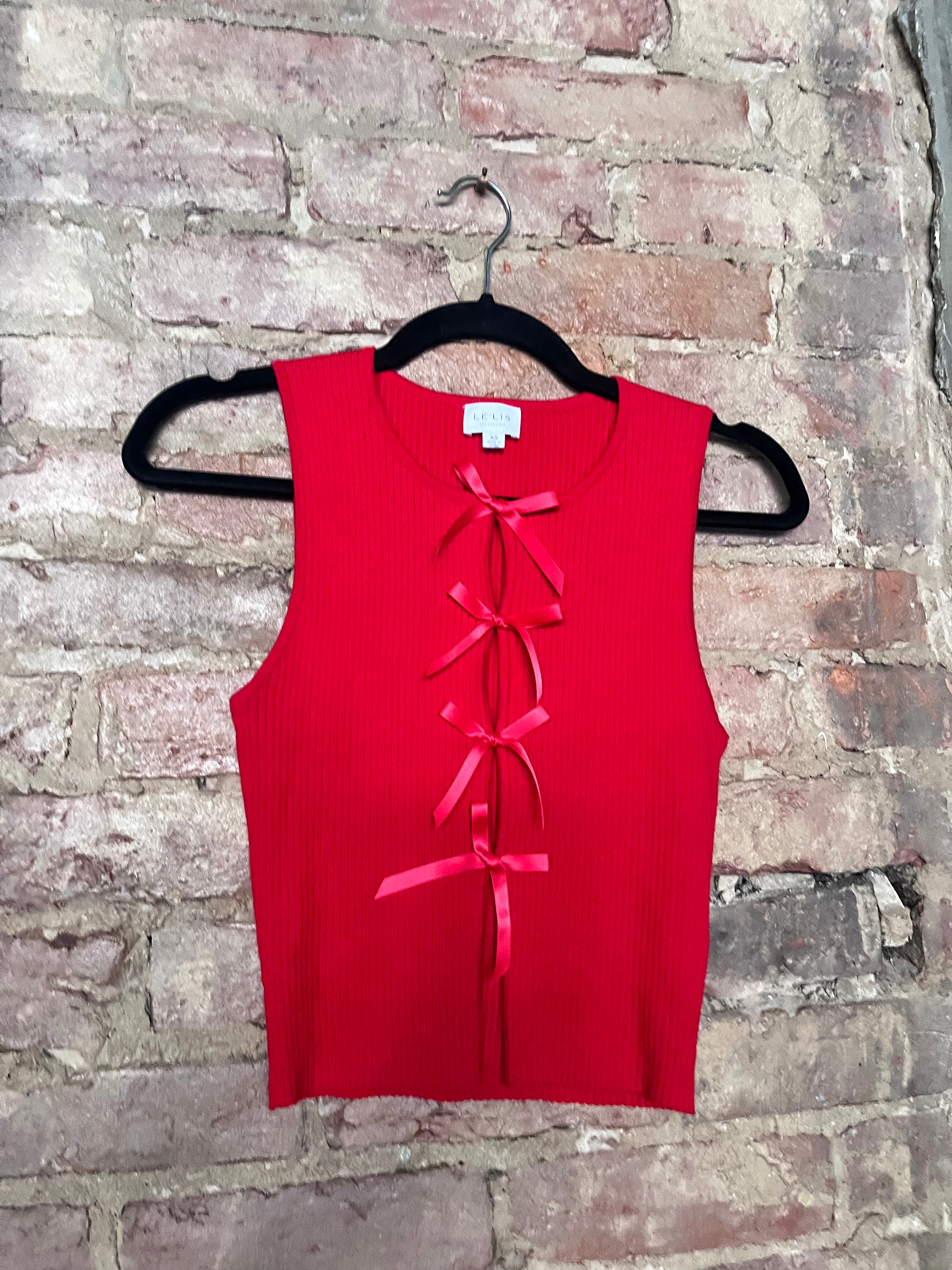 Le Lis Red Bow Cut Out Tank XS