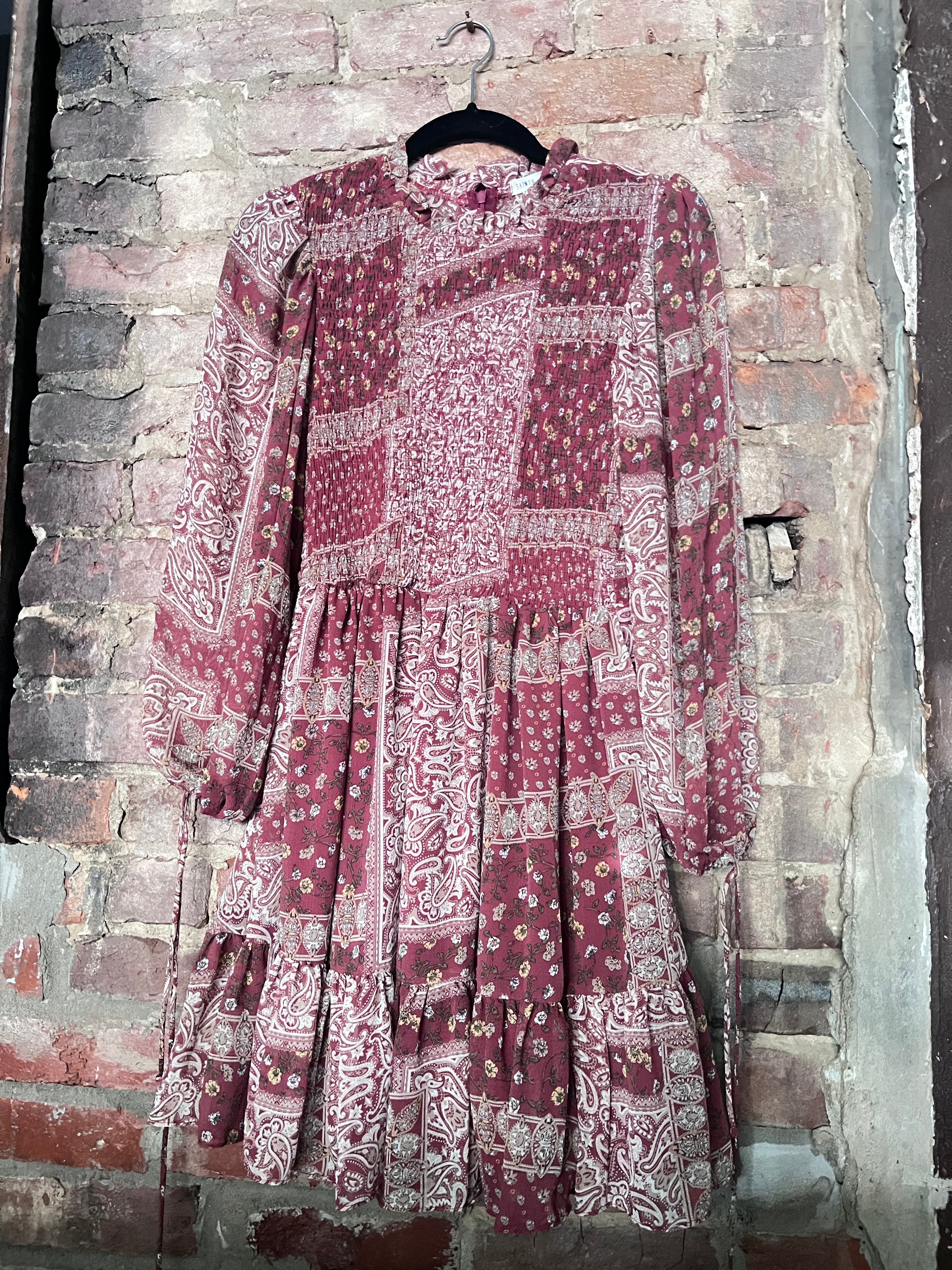 Saints & Secrets Brick Smocked Paisley Dress S