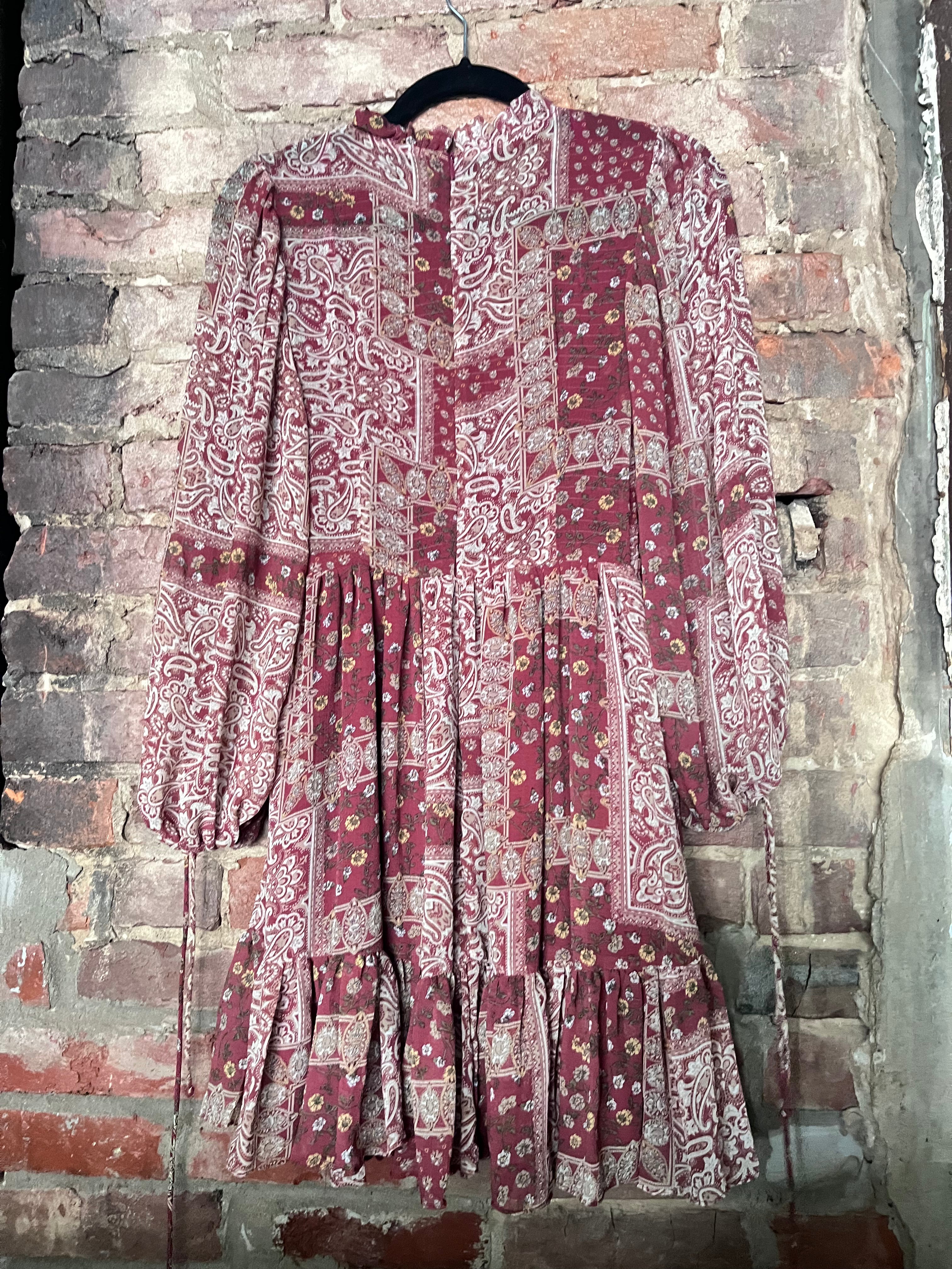 Saints & Secrets Brick Smocked Paisley Dress S