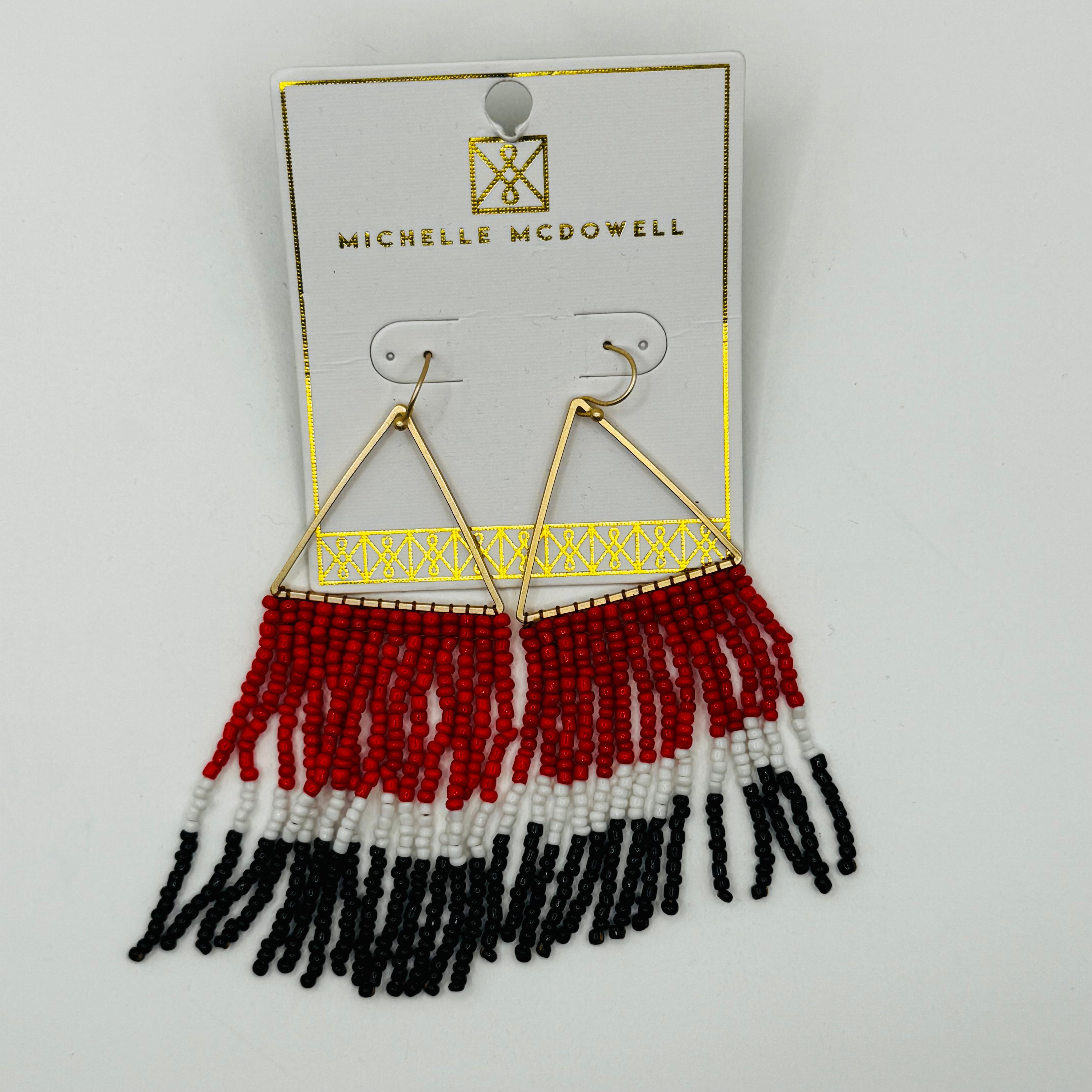 Triangle Beaded Tassel Earrings