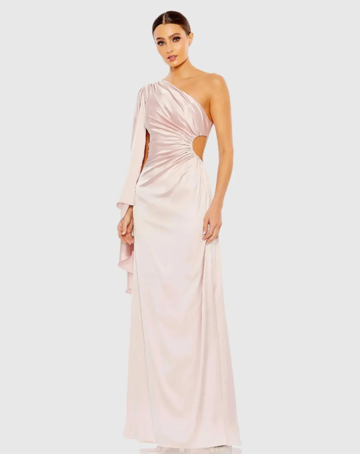 Mac Duggal One Shoulder Bell Sleeve Draped Gown