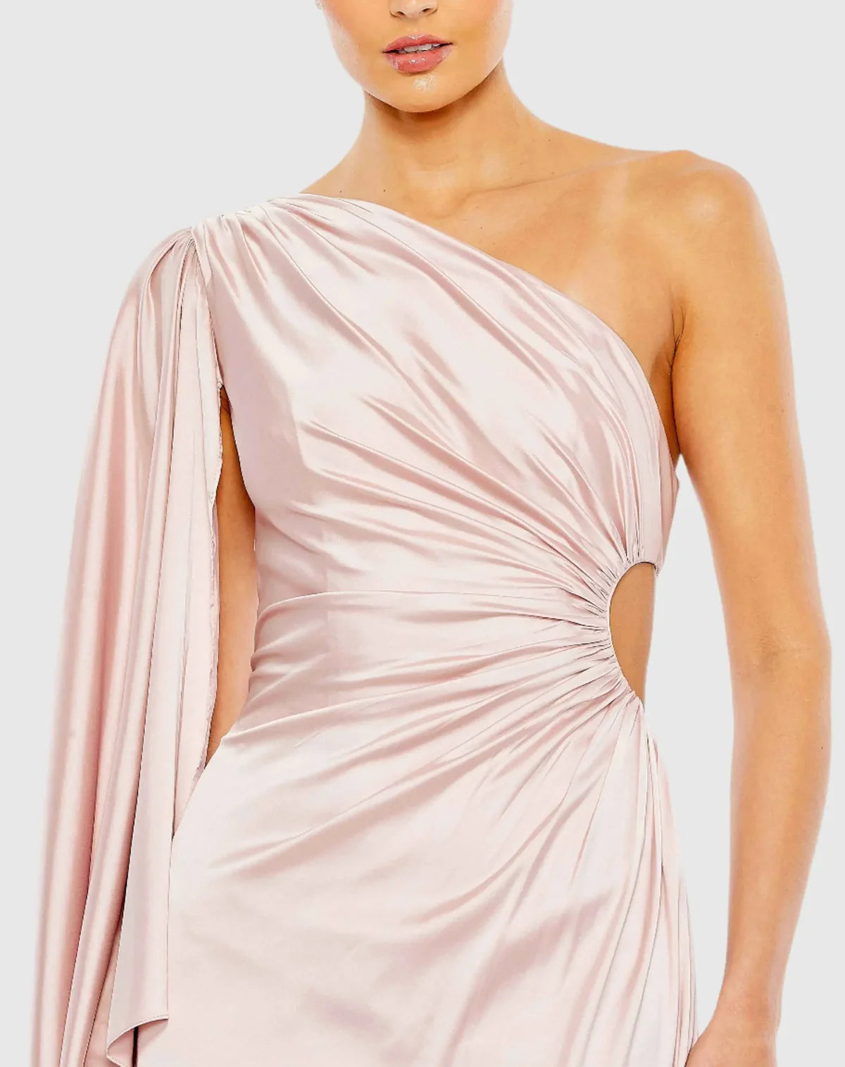 Mac Duggal One Shoulder Bell Sleeve Draped Gown