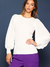 Load image into Gallery viewer, Mixed Media Pleated Sleeve Knit Top