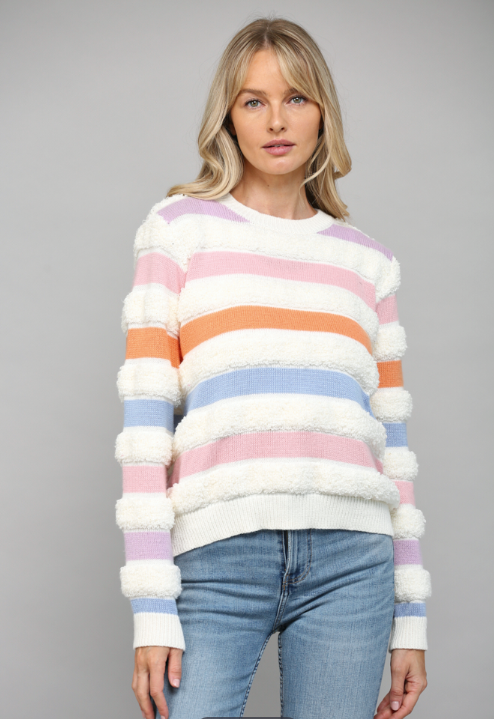 Cream Multi Stripe Sweater by Fate