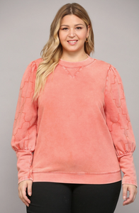 Quilted Puff Sleeve French Terry Top by Fate