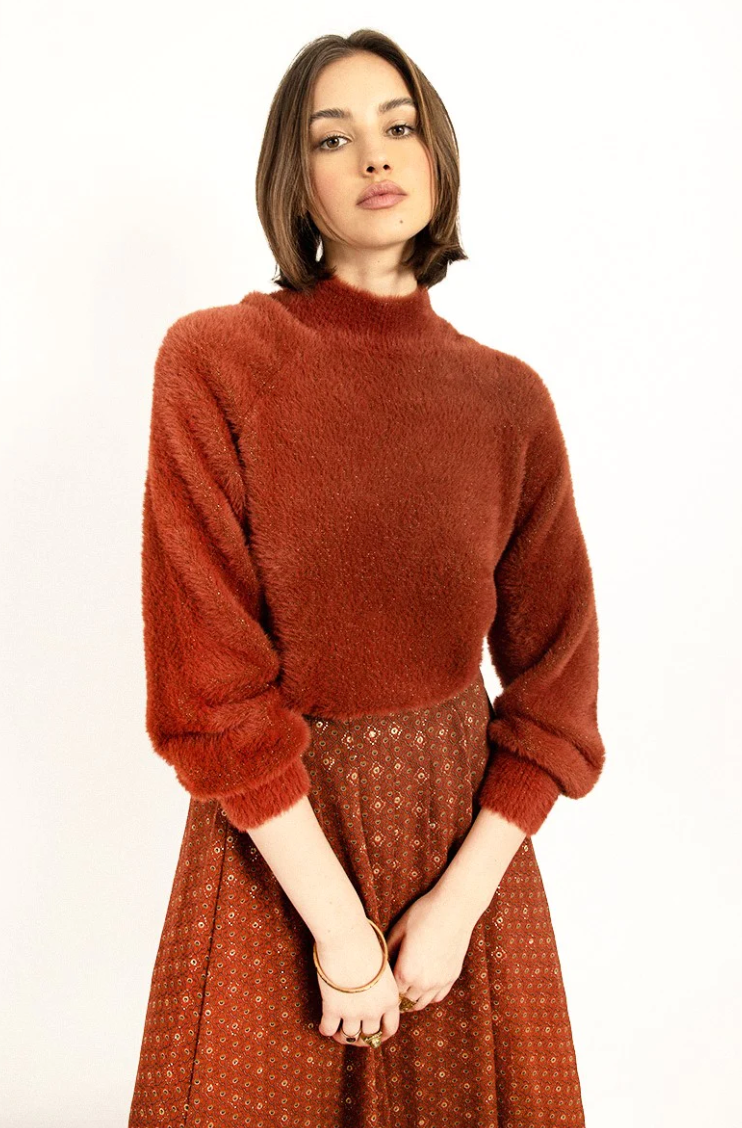 HIGH NECK SWEATER WITH BALLOON SLEEVES