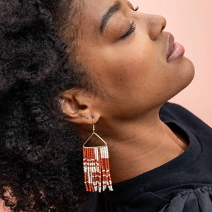 Whitney Shifting Blocks Beaded Fringe Earrings Burnt Orange