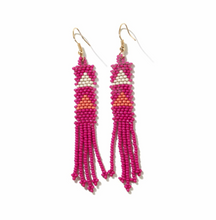Load image into Gallery viewer, Emma Triangles Beaded Fringe Earrings Hot Pink