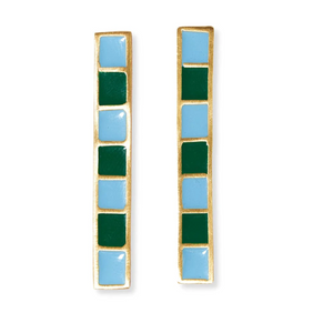 Adele Colorblock Enamel Bar Earrings Green/Light Blue