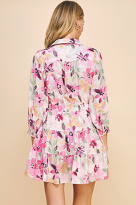 February Floral Print Buttondown Mini Dress